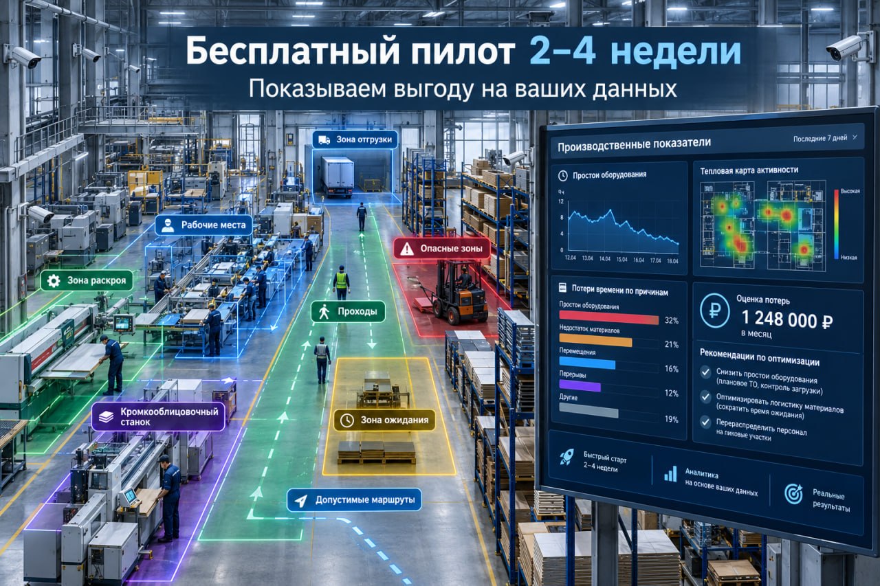 Бесплатный пилот компьютерного зрения: разметка зон производства и аналитика потерь